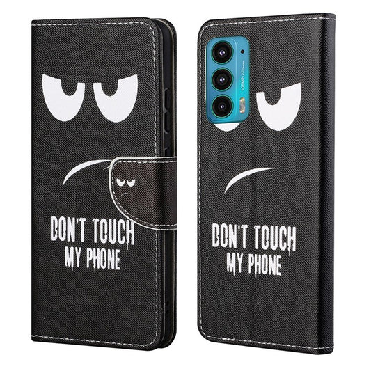 Cross Texture Pattern Printing PU Leather Wallet Stand Flip Case with Magnetic Closure for Motorola Edge 20 - Don't Touch My Phone
