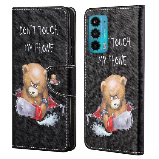Cross Texture Pattern Printing PU Leather Wallet Stand Flip Case with Magnetic Closure for Motorola Edge 20 - Bear