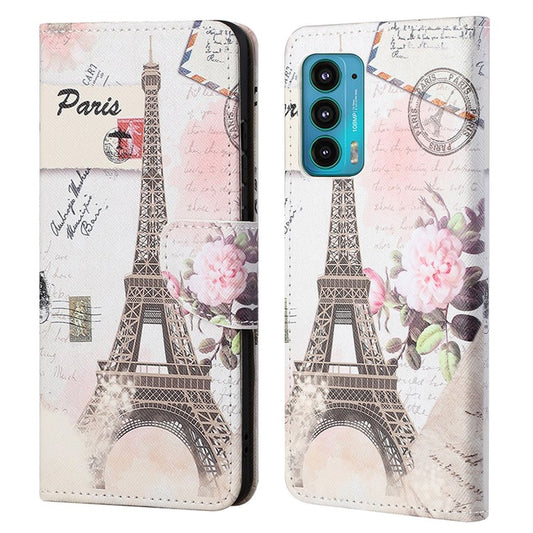 Cross Texture Pattern Printing PU Leather Wallet Stand Flip Case with Magnetic Closure for Motorola Edge 20 - Tower