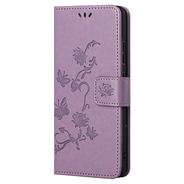 Butterfly Flower Imprinting Leather Cover Phone Standing Shell with Wallet Design for Motorola Edge 20 - Purple