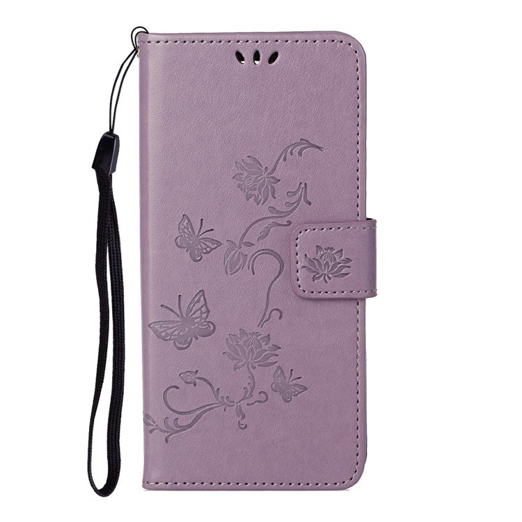 Butterfly Flower Imprinting Leather Cover Phone Standing Shell with Wallet Design for Motorola Edge 20 - Purple