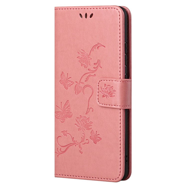 Butterfly Flower Imprinting Leather Cover Phone Standing Shell with Wallet Design for Motorola Edge 20 - Pink