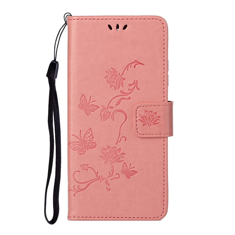 Butterfly Flower Imprinting Leather Cover Phone Standing Shell with Wallet Design for Motorola Edge 20 - Pink