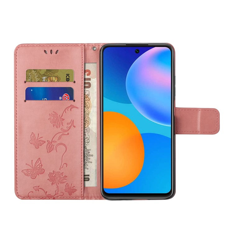 Butterfly Flower Imprinting Leather Cover Phone Standing Shell with Wallet Design for Motorola Edge 20 - Pink