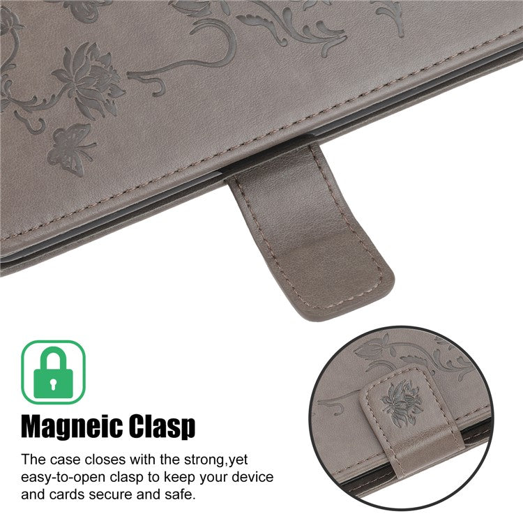 All-Round Protection Butterfly Flowers Imprinting Leather Phone Cover with Wallet Stand for Motorola Edge 20 Lite - Grey