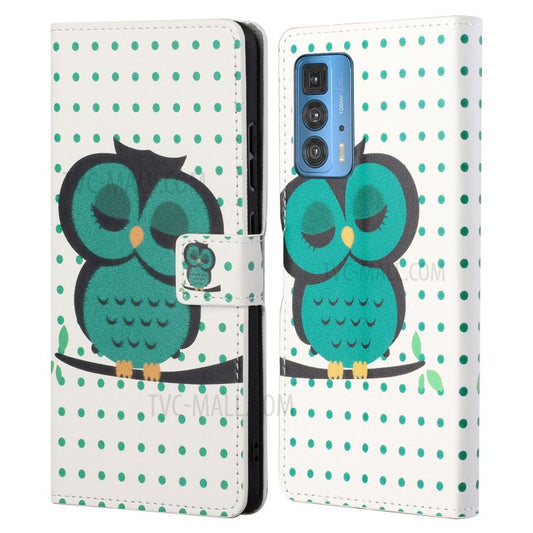 Stylish Pattern Printing Anti-Scratch Leather Protective Case with Wallet Stand for Motorola Edge 20 Pro - Single Owl