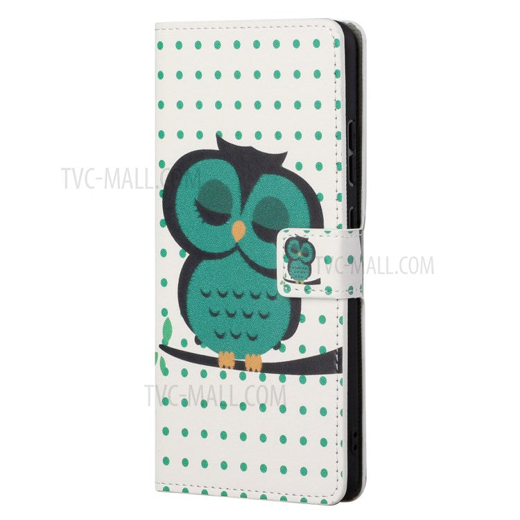 Stylish Pattern Printing Anti-Scratch Leather Protective Case with Wallet Stand for Motorola Edge 20 Pro - Single Owl