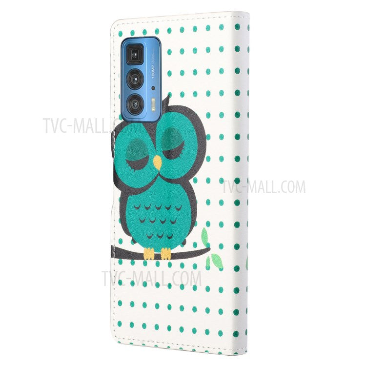 Stylish Pattern Printing Anti-Scratch Leather Protective Case with Wallet Stand for Motorola Edge 20 Pro - Single Owl