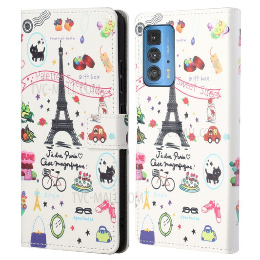 Stylish Pattern Printing Anti-Scratch Leather Protective Case with Wallet Stand for Motorola Edge 20 Pro - Iron Tower