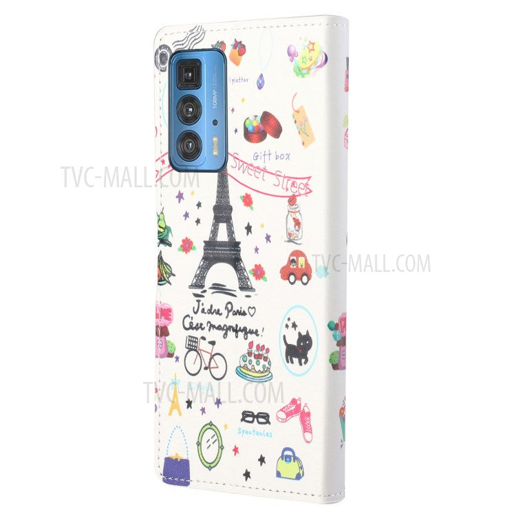 Stylish Pattern Printing Anti-Scratch Leather Protective Case with Wallet Stand for Motorola Edge 20 Pro - Iron Tower