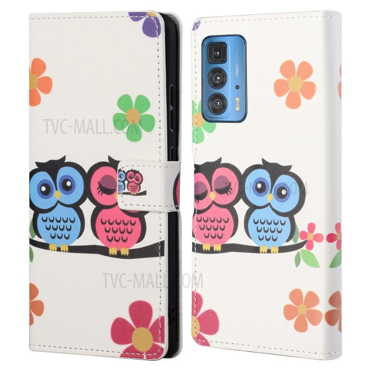 Stylish Pattern Printing Anti-Scratch Leather Protective Case with Wallet Stand for Motorola Edge 20 Pro - Owls in the Branch