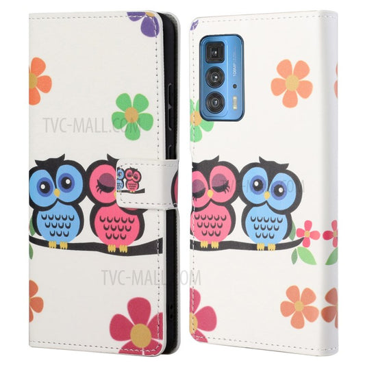 Stylish Pattern Printing Anti-Scratch Leather Protective Case with Wallet Stand for Motorola Edge 20 Pro - Owls in the Branch