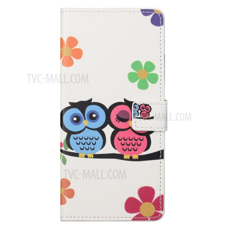 Stylish Pattern Printing Anti-Scratch Leather Protective Case with Wallet Stand for Motorola Edge 20 Pro - Owls in the Branch