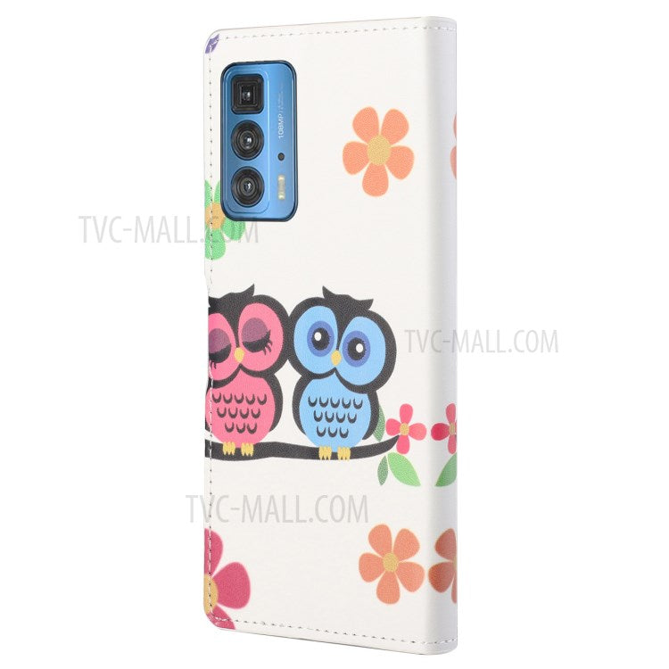Stylish Pattern Printing Anti-Scratch Leather Protective Case with Wallet Stand for Motorola Edge 20 Pro - Owls in the Branch