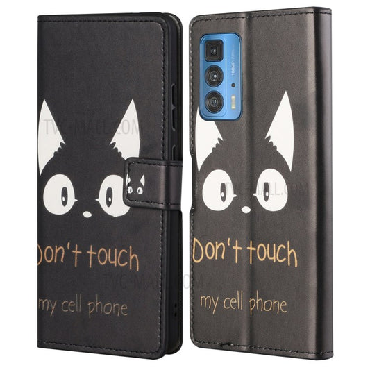 Stylish Pattern Printing Anti-Scratch Leather Protective Case with Wallet Stand for Motorola Edge 20 Pro - Black Cat