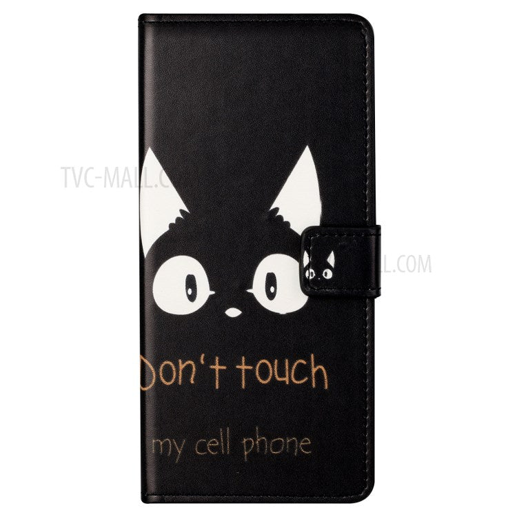 Stylish Pattern Printing Anti-Scratch Leather Protective Case with Wallet Stand for Motorola Edge 20 Pro - Black Cat