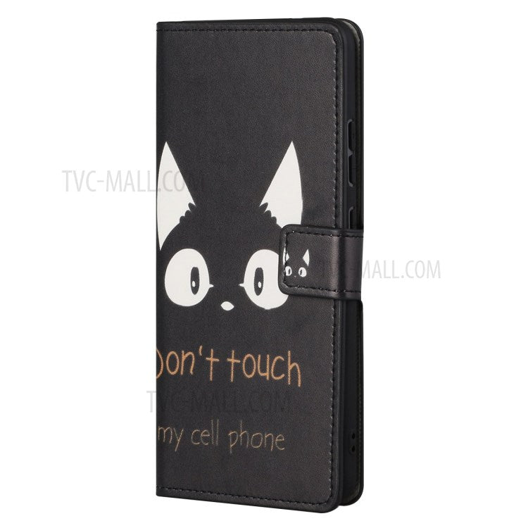 Stylish Pattern Printing Anti-Scratch Leather Protective Case with Wallet Stand for Motorola Edge 20 Pro - Black Cat