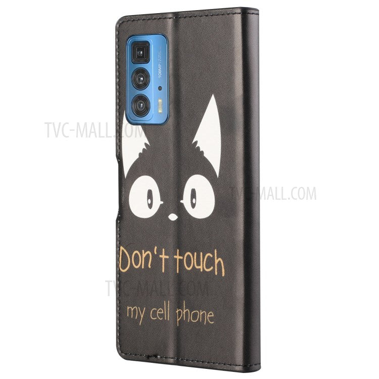 Stylish Pattern Printing Anti-Scratch Leather Protective Case with Wallet Stand for Motorola Edge 20 Pro - Black Cat