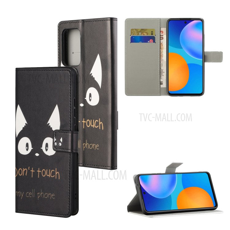Stylish Pattern Printing Anti-Scratch Leather Protective Case with Wallet Stand for Motorola Edge 20 Pro - Black Cat