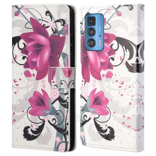 Stylish Pattern Printing Anti-Scratch Leather Protective Case with Wallet Stand for Motorola Edge 20 Pro - Flowers