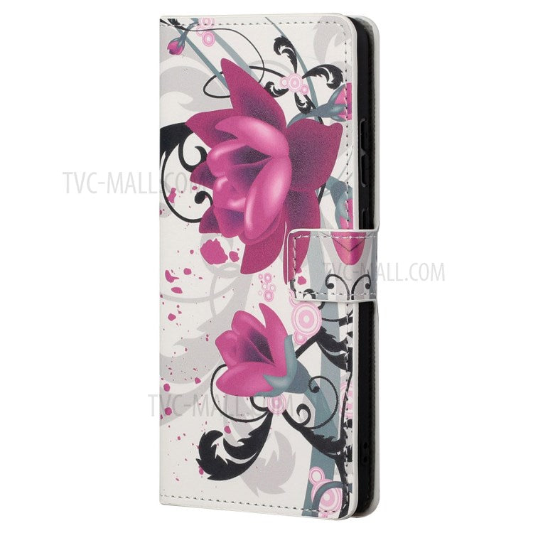 Stylish Pattern Printing Anti-Scratch Leather Protective Case with Wallet Stand for Motorola Edge 20 Pro - Flowers