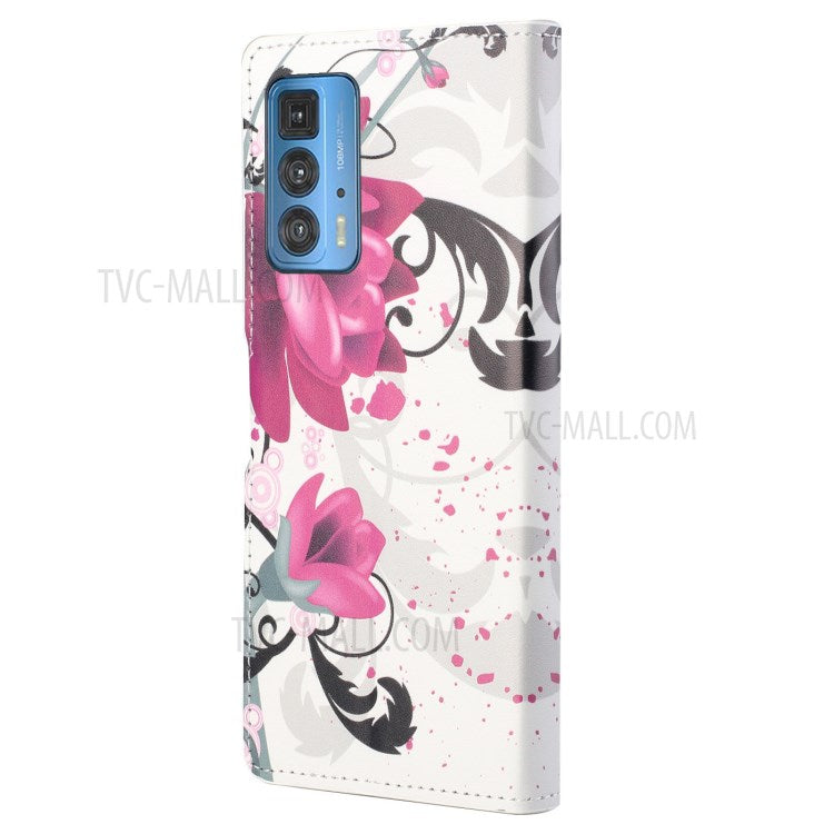 Stylish Pattern Printing Anti-Scratch Leather Protective Case with Wallet Stand for Motorola Edge 20 Pro - Flowers