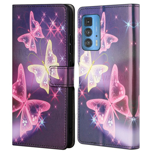 Stylish Pattern Printing Anti-Scratch Leather Protective Case with Wallet Stand for Motorola Edge 20 Pro - Sparkle Butterfly