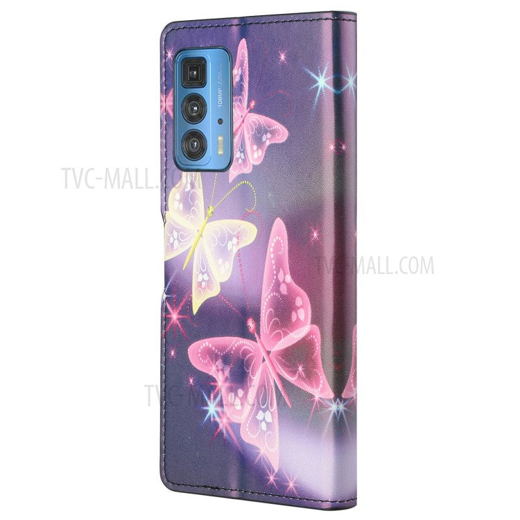 Stylish Pattern Printing Anti-Scratch Leather Protective Case with Wallet Stand for Motorola Edge 20 Pro - Sparkle Butterfly
