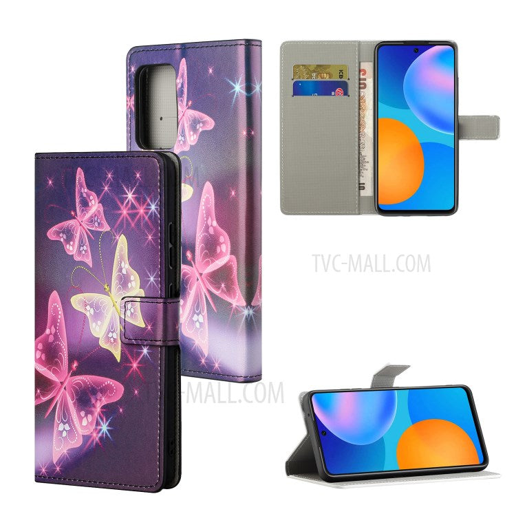 Stylish Pattern Printing Anti-Scratch Leather Protective Case with Wallet Stand for Motorola Edge 20 Pro - Sparkle Butterfly