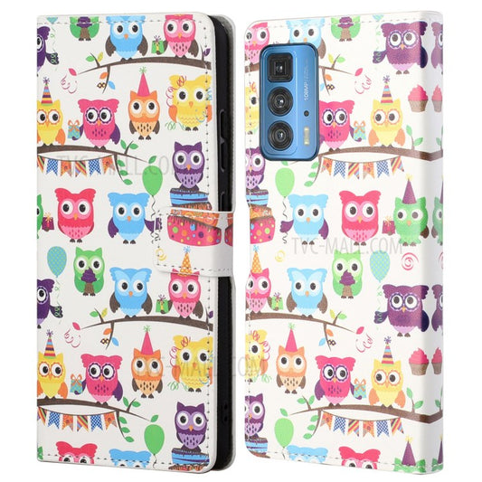 Stylish Pattern Printing Anti-Scratch Leather Protective Case with Wallet Stand for Motorola Edge 20 Pro - Owls Sticker