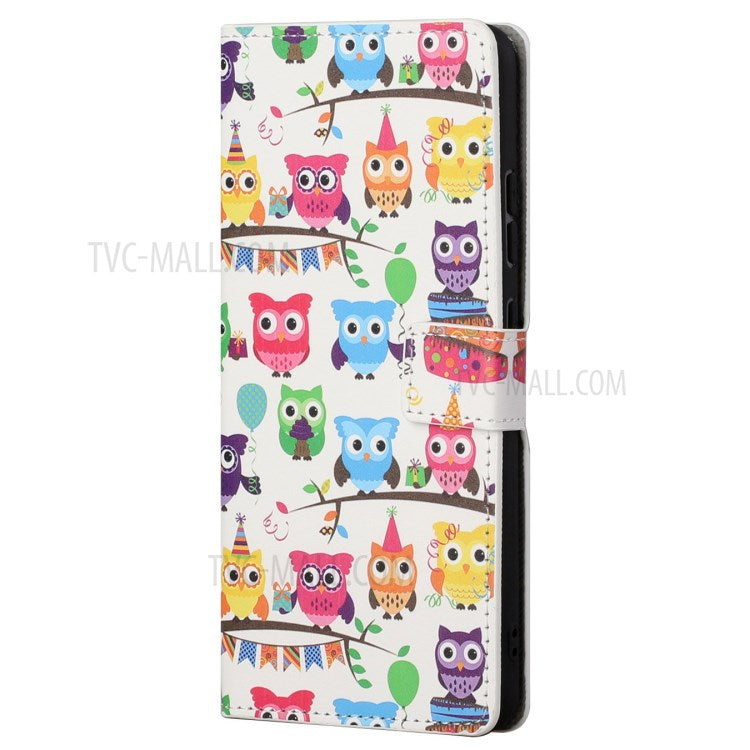 Stylish Pattern Printing Anti-Scratch Leather Protective Case with Wallet Stand for Motorola Edge 20 Pro - Owls Sticker