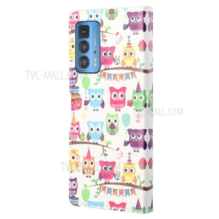 Stylish Pattern Printing Anti-Scratch Leather Protective Case with Wallet Stand for Motorola Edge 20 Pro - Owls Sticker