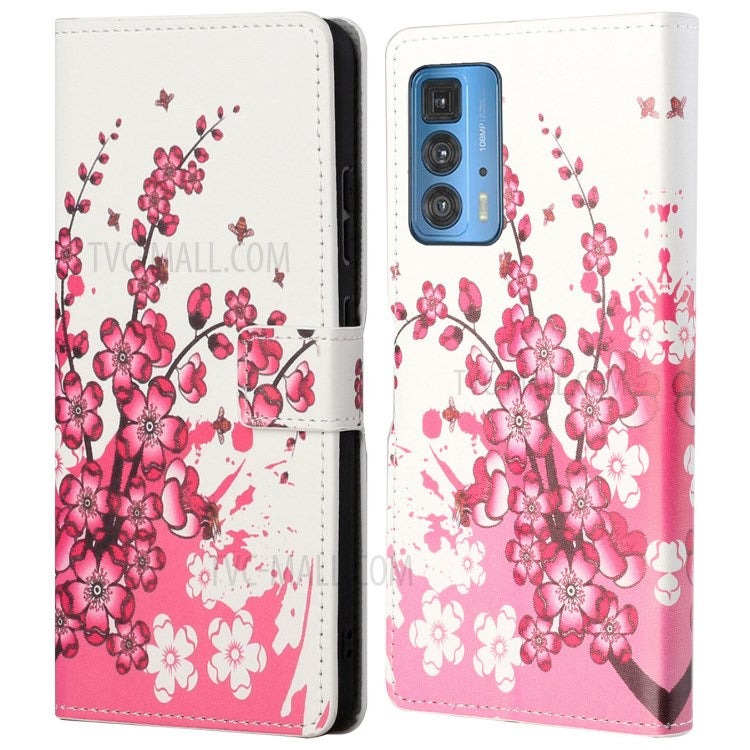 Stylish Pattern Printing Anti-Scratch Leather Protective Case with Wallet Stand for Motorola Edge 20 Pro - Plum Blossom