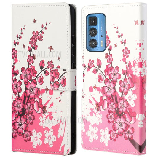 Stylish Pattern Printing Anti-Scratch Leather Protective Case with Wallet Stand for Motorola Edge 20 Pro - Plum Blossom