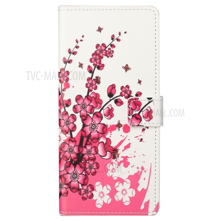 Stylish Pattern Printing Anti-Scratch Leather Protective Case with Wallet Stand for Motorola Edge 20 Pro - Plum Blossom