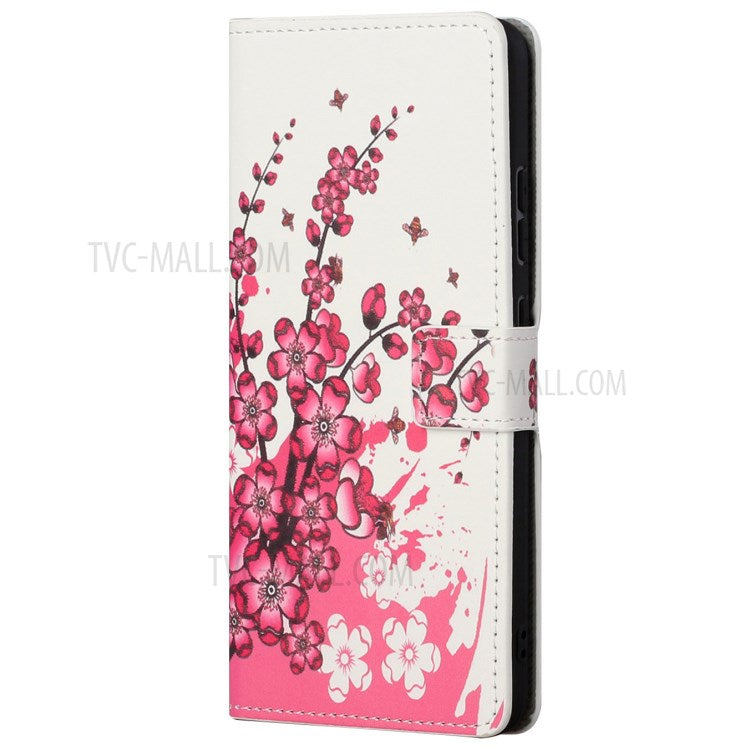 Stylish Pattern Printing Anti-Scratch Leather Protective Case with Wallet Stand for Motorola Edge 20 Pro - Plum Blossom