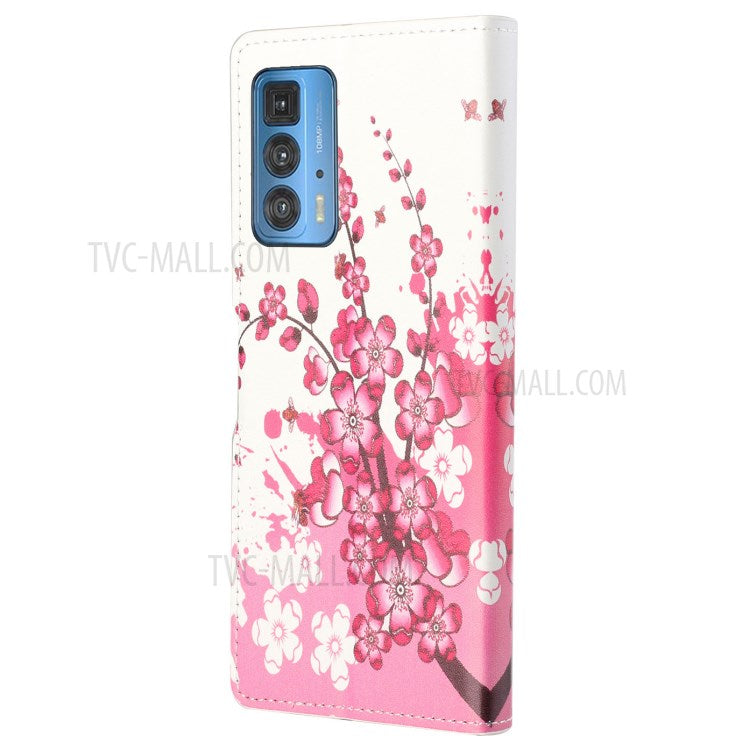 Stylish Pattern Printing Anti-Scratch Leather Protective Case with Wallet Stand for Motorola Edge 20 Pro - Plum Blossom