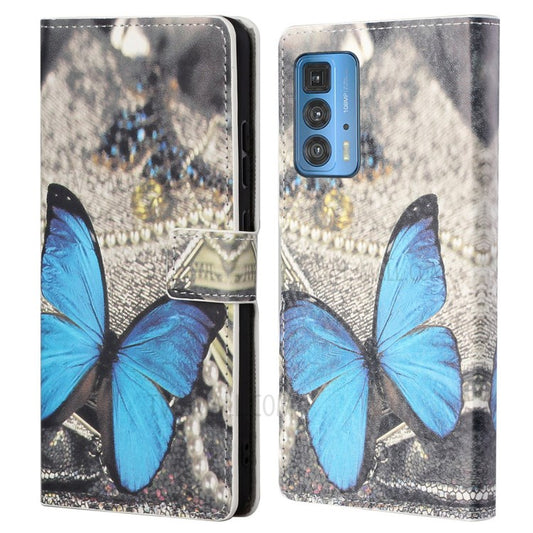 Stylish Pattern Printing Anti-Scratch Leather Protective Case with Wallet Stand for Motorola Edge 20 Pro - Blue Butterfly