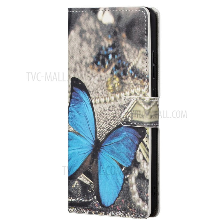 Stylish Pattern Printing Anti-Scratch Leather Protective Case with Wallet Stand for Motorola Edge 20 Pro - Blue Butterfly