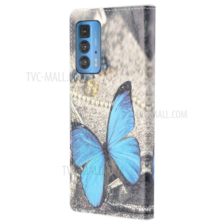 Stylish Pattern Printing Anti-Scratch Leather Protective Case with Wallet Stand for Motorola Edge 20 Pro - Blue Butterfly