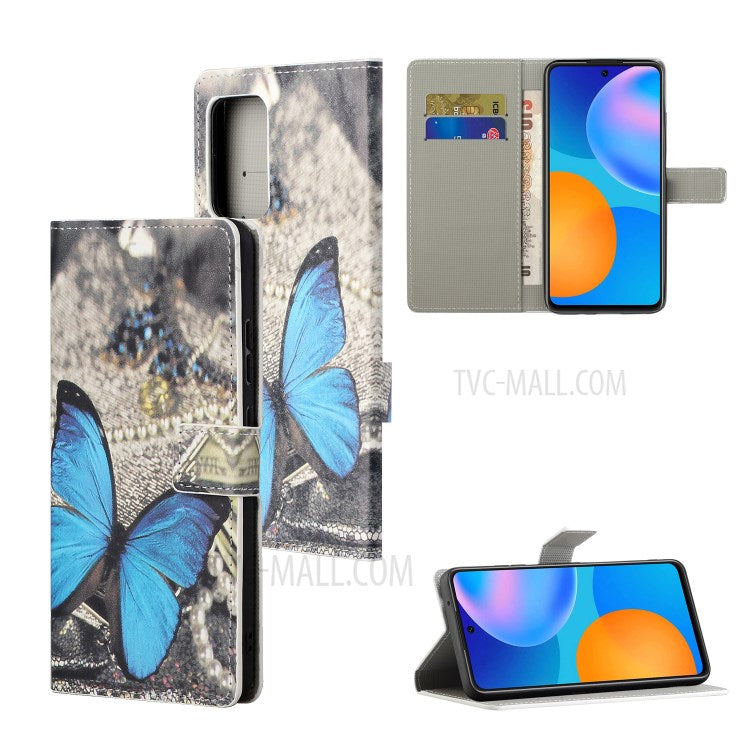 Stylish Pattern Printing Anti-Scratch Leather Protective Case with Wallet Stand for Motorola Edge 20 Pro - Blue Butterfly