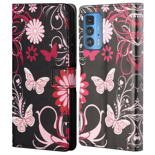 Stylish Pattern Printing Anti-Scratch Leather Protective Case with Wallet Stand for Motorola Edge 20 Pro - Butterfly