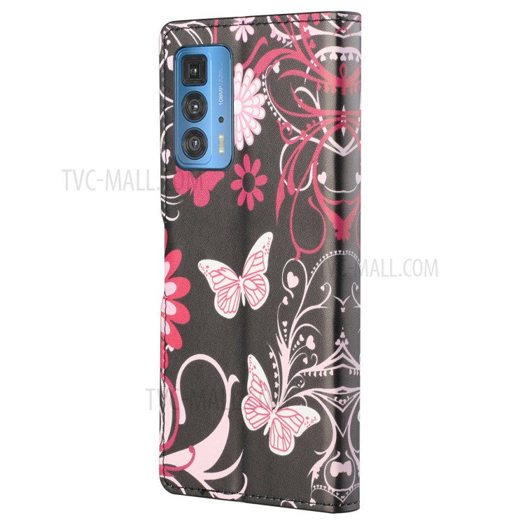 Stylish Pattern Printing Anti-Scratch Leather Protective Case with Wallet Stand for Motorola Edge 20 Pro - Butterfly
