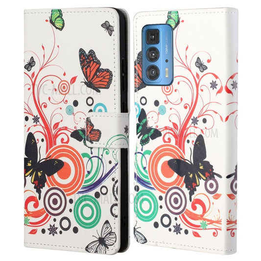Stylish Pattern Printing Anti-Scratch Leather Protective Case with Wallet Stand for Motorola Edge 20 Pro - Colorful Butterfly