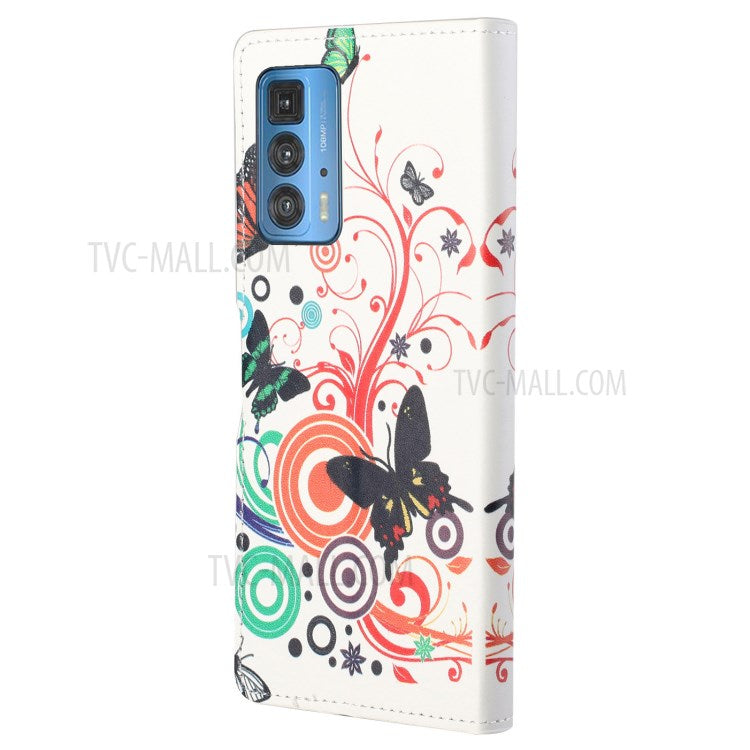 Stylish Pattern Printing Anti-Scratch Leather Protective Case with Wallet Stand for Motorola Edge 20 Pro - Colorful Butterfly