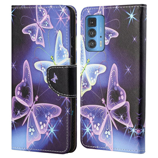 Cross Texture Pattern Printing Magnetic Clasp Closure Leather Wallet Stand Case Protector for Motorola Edge 20 Pro - Beautiful Butterfly