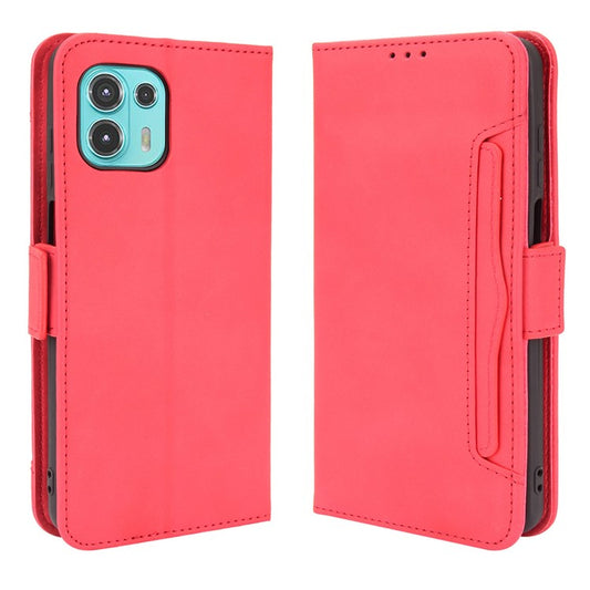 PU Leather Wallet Stand Design Phone Case with Multiple Card Slots for Motorola Edge 20 Lite/Edge 20 Fusion - Red
