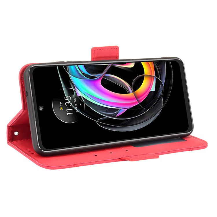 PU Leather Wallet Stand Design Phone Case with Multiple Card Slots for Motorola Edge 20 Lite/Edge 20 Fusion - Red