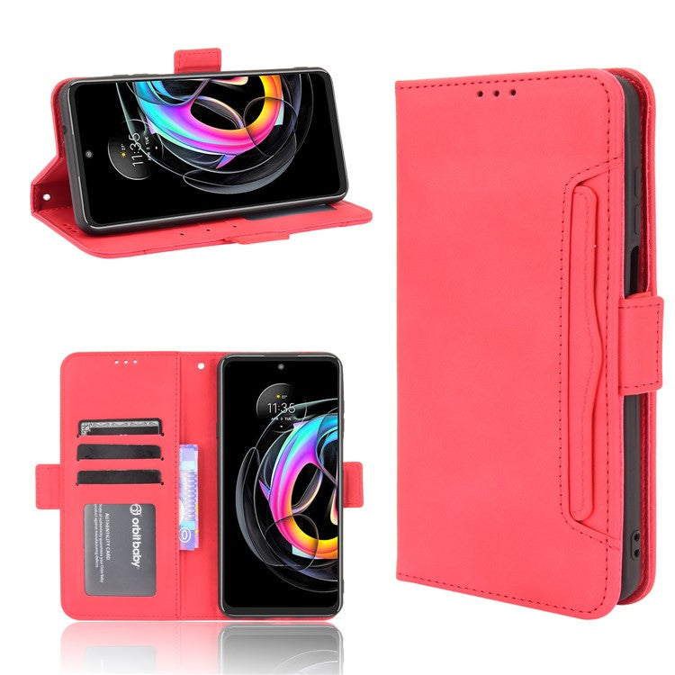 PU Leather Wallet Stand Design Phone Case with Multiple Card Slots for Motorola Edge 20 Lite/Edge 20 Fusion - Red