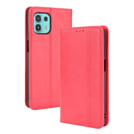 Auto-Absorbed Vintage Style Wallet Protective Cover Anti-Drop Leather Phone Case with Stand for Motorola Edge 20 Lite/Edge 20 Fusion - Red